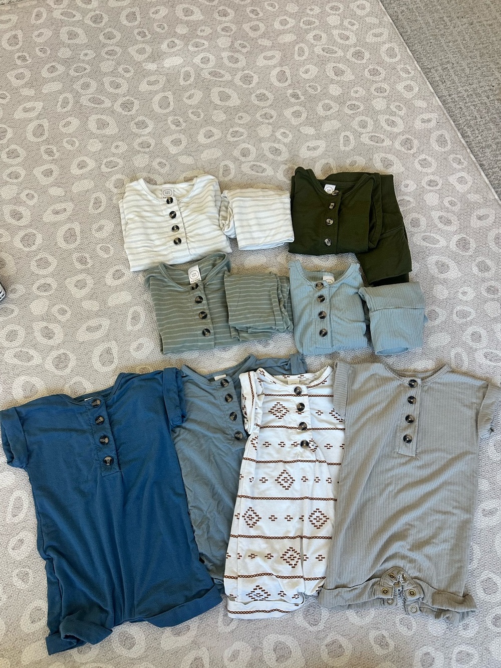 Lou Lou & Company 6-12mo Ribbed Henley Set - Blue, Green, Cream, Olive